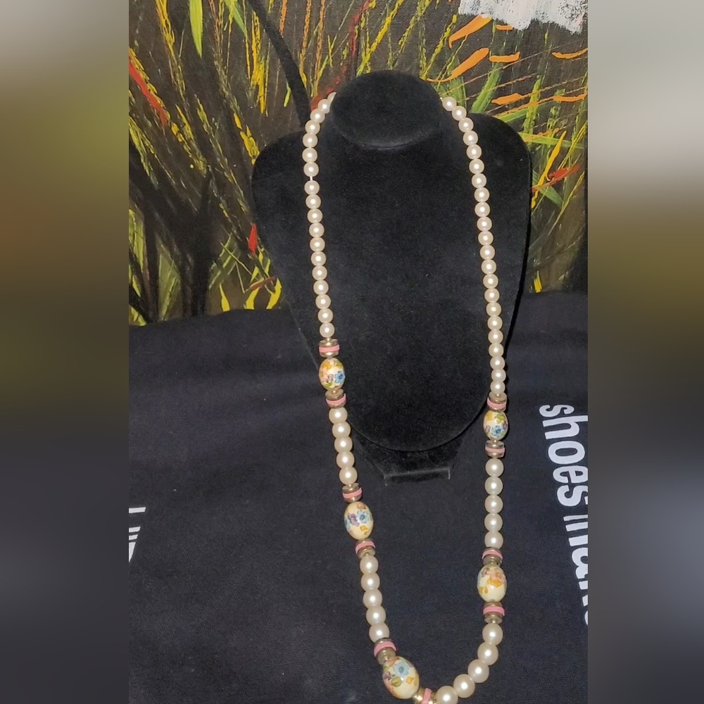 LOWSTART🚨VtgJAPAN Hand Painted Beads & Faux Pearl Necklace - Picture 8 of 8